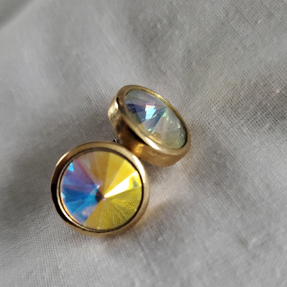 Gold and Iridescent Stud Earrings